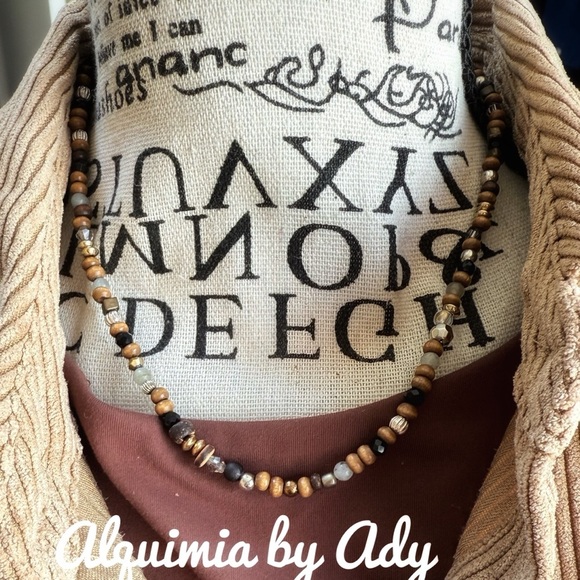 LABRADORITE ONYX QUARTZ COLORFUL CHOKER NECKLACE - Picture 2 of 3